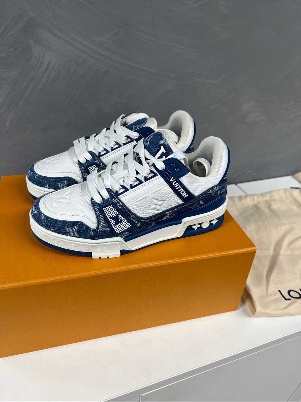 Louis Vuitton White & Blue Monogram Sneakers